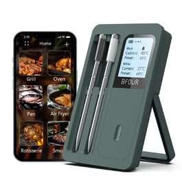 Бездротовий термометр для м'яса з Bluetooth, 2 зонди, LCD-дисплей, дальність 100м, керування через додаток, для гриля, барбекю, коптильні, духовки, кухні, BF-40