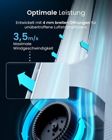 Вентилятор Pro Breeze OmniAir з очищувачем повітря, 105 см - безшумний, з HEPA 13 фільтром, LED дисплеєм, пультом керування та 5 режимами. Білий.