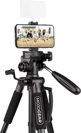 Штатив відео 140 см MOJOGEAR з кріпленням для смартфона - штатив для камери/телефона, трипод з кульковою головкою, алюміній, SAB234
