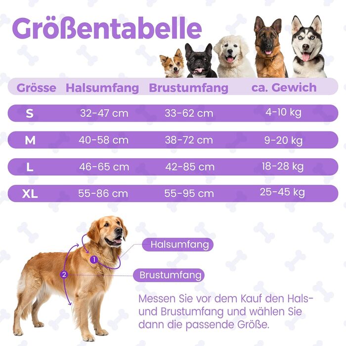 Шлейка для собак середніх порід Funfox, анти-тягнуча, з ручкою та світловідбиваючими смугами, без обмеження росту (XL, фіолетовий)