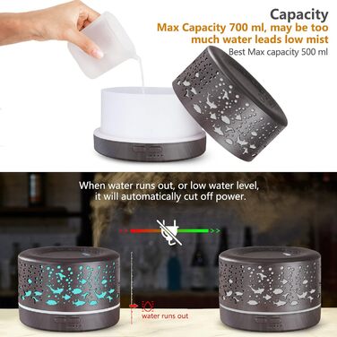 Аромадифузор Hianjoo 700мл з таймером, ультразвуковий, LED, 7 кольорів, для офісу, йоги, спа, спальні - світле дерево (глибка текстура)