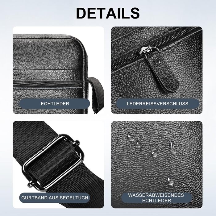 Чоловіча сумка через плече Leathario з натуральної шкіри, велика місткість, чорна