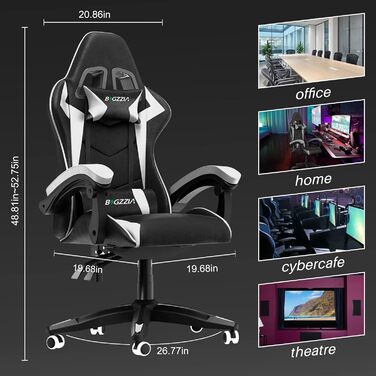 Геймерське крісло Bigzzia Ergonomisch з підтримкою попереку та голови, регульована висота, для підлітків та дорослих, чорно-біле