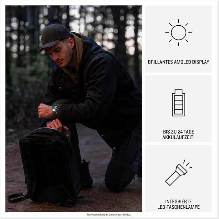 Розумний годинник Garmin Instinct 3 Tactical з AMOLED-дисплеєм: GPS, 80+ спортивних функцій, 24 дні роботи батареї, Health Coach, ліхтарик, сповіщення (50 мм, чорний)