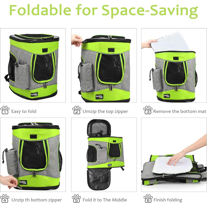 Рюкзак для тварин Kritter Planet з сітчастими вікнами, дихаючий та складаний, для собак та котів, знімний килимок, для походів, їзди на велосипеді, активного відпочинку, 7 кг, зелений