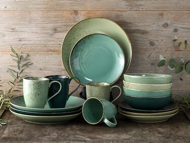 CreaTable Green Life: 16-частинний набір посуду з каменю, для дому та ресторану, сумісний з мийною машиною та мікрохвильовою піччю