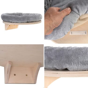 Крісло-лежанка для котів Natural Paradise Dahlia | Кругле ліжко з м'яким бортиком та клямками | Крізьбалка на стіну | Ø 48 см (Світло-сірий)