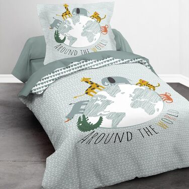 Комплект постільної білизни для ліжечка Kinderbettwäsche: 2-Piece Set з тваринами та глобусом - ковдра 135x200 + подушка 80x80 см, закривається на блискавку. Підходить для хлопчиків та дівчаток. 100% бавовна, ренфорсе, приємна до шкіри, сертифікат Oeko-Te