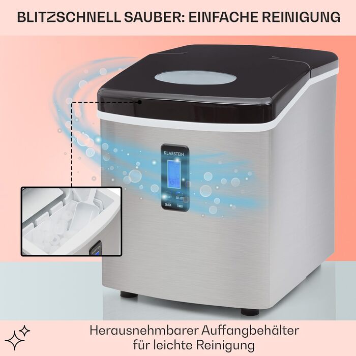 Машина для приготування льоду Klarstein Eiswürfelmaschine, 3.3 л, чорна, для 15 кг льоду, 2 розміри