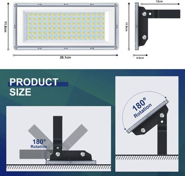 YIQIBRO LED Floodlight Outdoor 100W, 10000LM Super Bright Floodlight Outdoor, Waterproof Outdoor Spotlight IP67, 6500K Cold White Outdoor LED Spotlight 85-265V for Garden, Garage, Factory, Sports Field