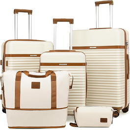 Набір валіз Joyway 5шт з ABS пластику, розширюваний, з TSA-замком. Включає: валізу-тролі, 1 велику сумку та 1 косметичку. Білий набір валіз