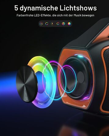 Bluetooth колонка портативна 120W помаранчева з басами, водонепроникна IP65, підтримка DSP/TWS/AUX/TF/BT5.4 для вечірок та пляжу