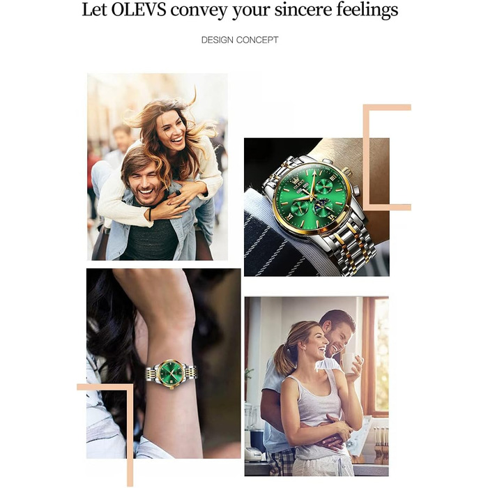 Набір автоматичних механічних годинників для пари OLEVS: чоловічий та жіночий з календарем, фазою місяця та турбійоном, двоколірні (Зелені)