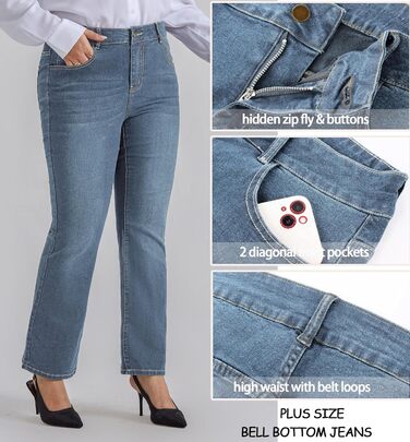 Жіночі джинси Bootcut Hanna Nikole великого розміру, висока талія, блакитно-сірі, еластичні (48 розмірів)