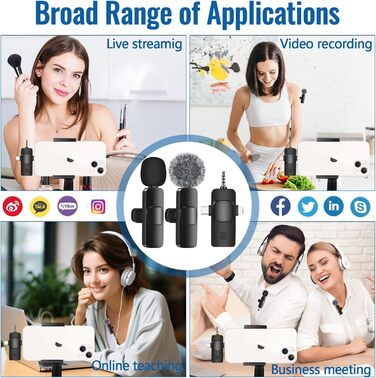 Набір бездротових петличних мікрофонів 2 шт. з шумозаглушенням, Plug & Play для iPhone, Android, iPad, Laptop, для відеозйомки, подкастів, Vlog, YouTube, TikTok