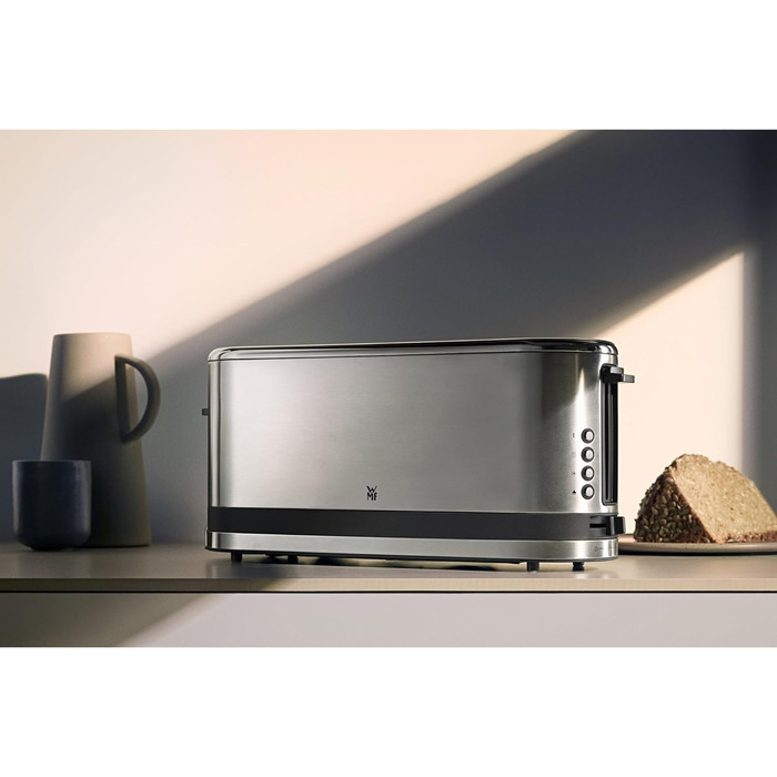 WMF Kitchenminis Long Slot Toaster with Roll Attachment, 2 Slices, XXL, Bagel Function, 7 Browning Levels, 900W, Toaster Stainless Steel Matte