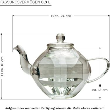 Скляна чайник Creano Diamond-Design з подвійними стінками та термоефектом, 800 мл (1 чайник + 3 пакетики чаю)