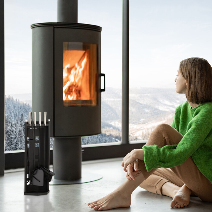 Relaxdays 5-Piece Fireplace Tool Set in Black