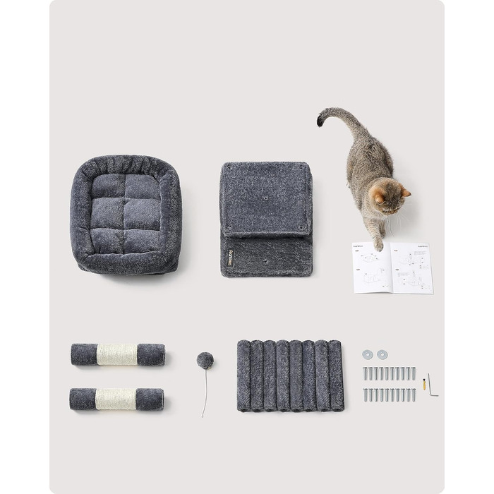 Feandrea Cat Tree Small, 67 cm Cat Tree, Cat House for Kittens up to 3 kg, Large Platform, Sisal Posts, PCT611W01 (Smoke Grey)