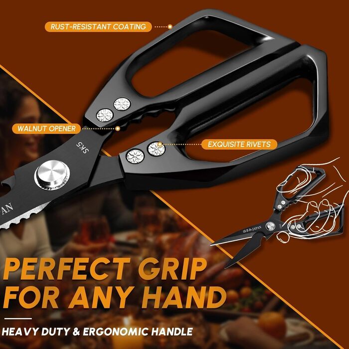 Набір кухонних ножиць DRAGON RIOT чорного кольору - професійний набір з ножицями для морепродуктів та кухонними ножицями, гострі японські ножиці для м'яса, крабів, креветок, лобстерів, трав та приготування їжі