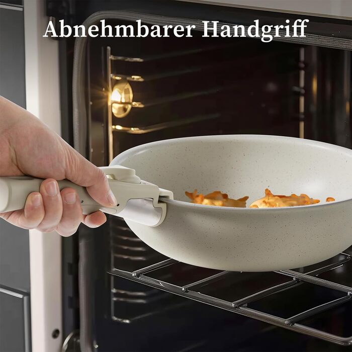 Набір посуду JHK 12 предметів з антипригарним покриттям та знімними ручками, бежевий – кухонне приладдя для дому