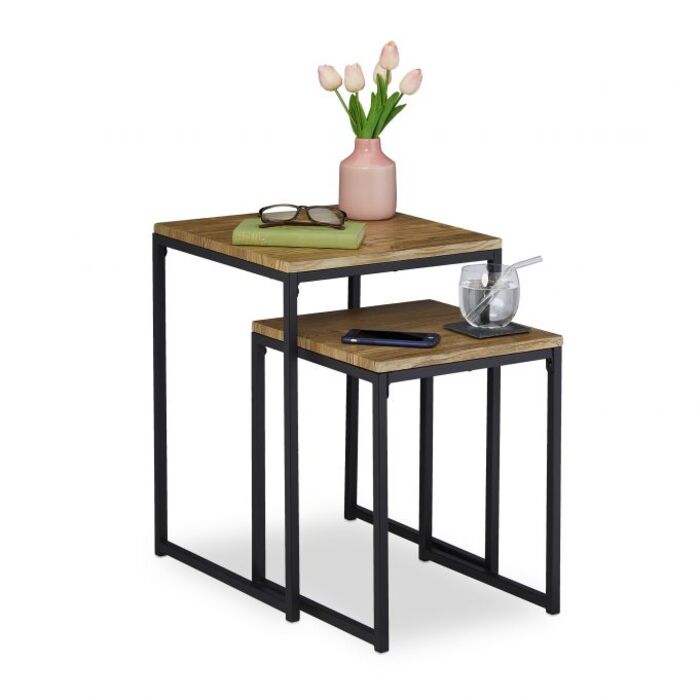 Relaxdays Set of 2 Side Tables, Wood-Look