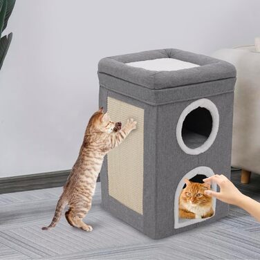 Сірий кубічний будиночок-печера для котів, 3-ярусний, великий, для дому, для маленьких та середніх котів