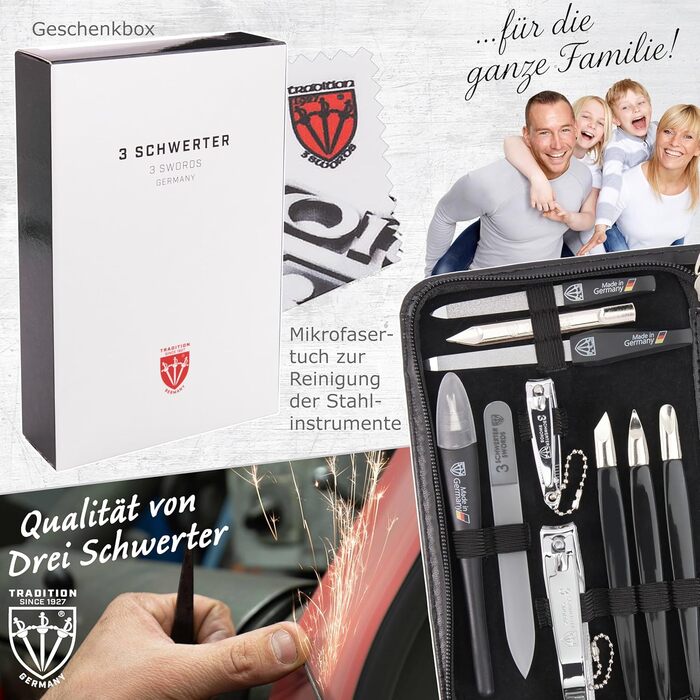 Набір манікюру та педикюру DREI SCHWERTER 'Cinisello' - 16 предметів | Чорний кейс з якісного шкірозамінника для догляду за руками та ногами. В комплекті: ножиці, кусачки, пінцет та багато іншого.