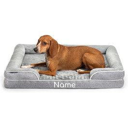 Ортопедичне ліжко для собак Lionto з піднятим бордюром, 97x71x17 см, міцне собаче ліжко з м'якого фланелі, знімний та пральний чохол, неслизьке, для малих та великих собак та котів, сіре (L 97 x W 71 x H 17 см)