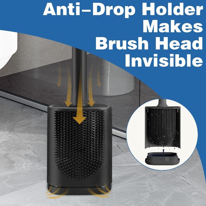 Силіконова щітка для унітазу з гнучкими щетинками, набір для ванної кімнати, чорна