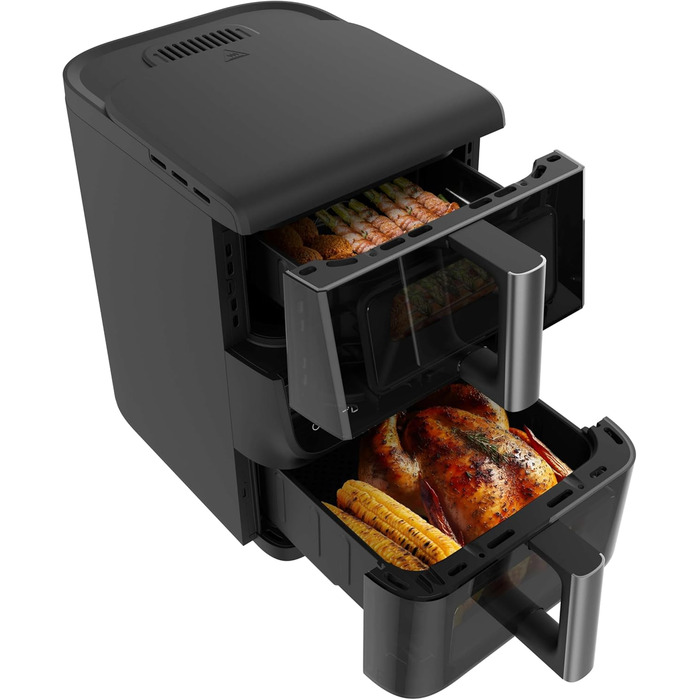 Фритюрниця Cecotec Cecofry DuoLevel 10000 DuoSize: 10 л, вертикальний дизайн, 2 контейнери, 10 меню, 80-200 ºC, сенсорний екран, чорний | з вікном