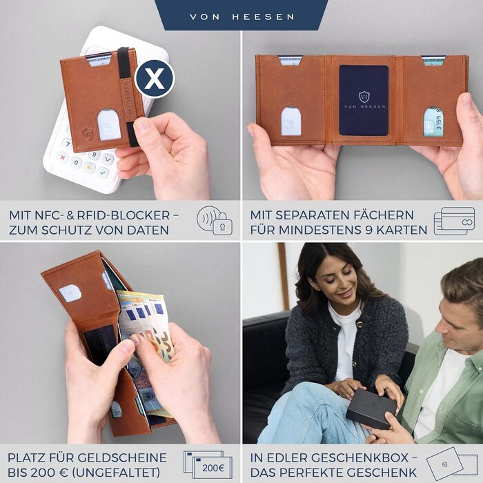 Картхолдер Von Heesen з RFID-захистом та монетницею (чорний, Waxy) - шкіряний гаманець для жінок та чоловіків