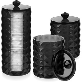 Контейнер для ватних паличок та дисків 3 шт., Чорний. Організатор для ванної кімнати, туалетного столика, косметики, волосся. Чорний, круглий