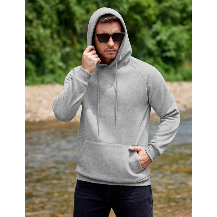 COOFANDY Худі для чоловіків з капюшоном, теплий світшот з флісу, бавовняний худі з кишенями, чоловічий світшот (світло-сірий, XL)