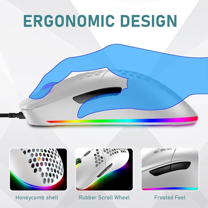 Ігровий комплект клавіатури та миші MK21: RGB механічна клавіатура 60% (62 клавіші), миша 6400 DPI, килимок для миші. Сумісність з PS4, Xbox, PC. Чорний/Blue Switch (White)