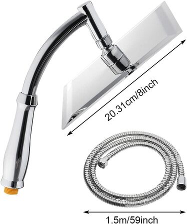 POHOVE Shower Head with Hose, Spray Patterns Shower Sprayer with Hose 1.5m, 360 Degree Adjustable Large Shower Head Handheld Shower, Rain Shower Head, Universal Shower Sprayer for Bathing and Spa (Size: 8inch)