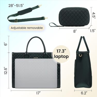 Сумка для ноутбука LOVEVOOK жіноча водонепроникна, велика сумка для роботи, навчання, офісу (17 дюймів, темно-зелена)