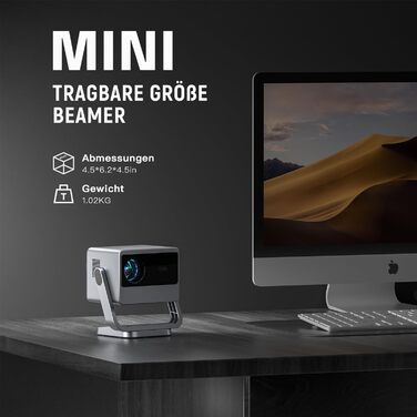 Портативний проєктор Smart Mini Beamer A-20000L з автофокусом, корекцією трапеції, WiFi6, Bluetooth, 4K, 1080P, 20000 Люмен для дому та на вулицю