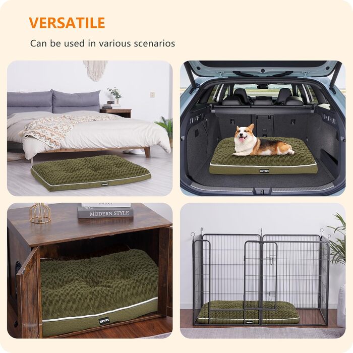 Ортопедичне ліжко для собак, килимок для собак з двошаровим дизайном, миється, знімний кошик для собак, 90 см для маленьких та середніх собак (89 x 59 x 10 см, оливковий)