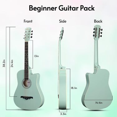 Акустична гітара ADM 38 дюймів для початківців (зелена) з комплектом аксесуарів та онлайн-уроками