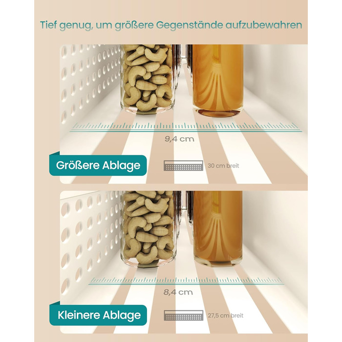 Магнітна полиця для спецій SONGMICS, 4 шт. (2 великі, 2 маленькі), без свердління, для кухні, холодильника, мікрохвильової печі, пральної машини, KCS061B01 (кремово-білий, сталь)