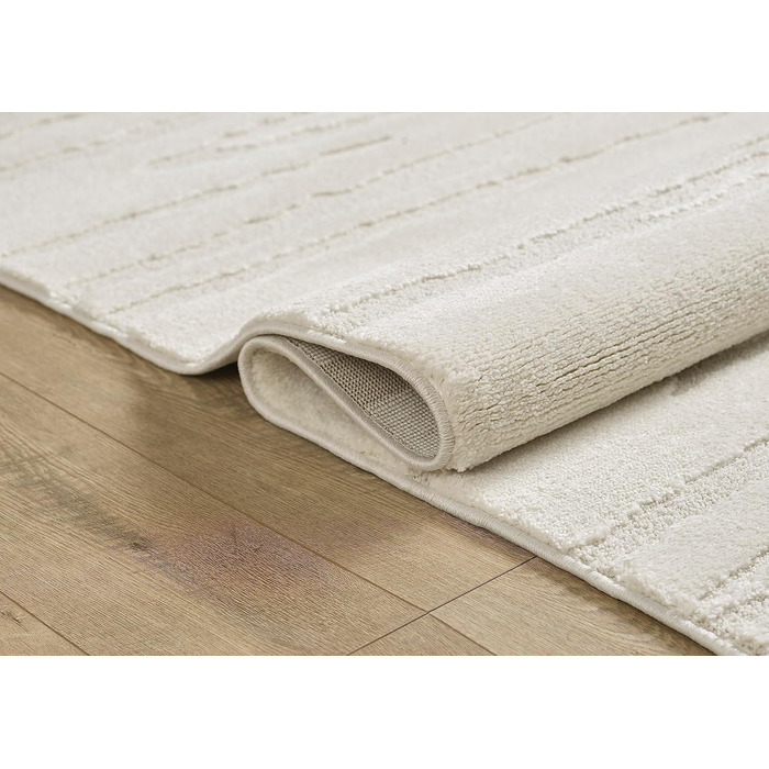 Килим Everest - сучасний коротковорсовий килим для вітальні та спальні з ефектом висоти-низькості, 3D-ефект, висока щільність ворсу та приємна м'якість, абстрактний дизайн, кремовий, 80 x 150 см