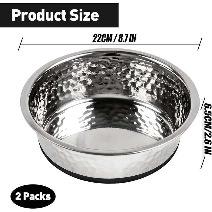 Набори мисок для собак великих, середніх та малих порід, 2 шт. з нержавіючої сталі з антиковзним силіконом, 22 см
