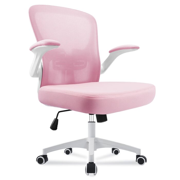 Ергономічне крісло для офісу та дому з регульованими підлокітниками, підтримкою попереку, регульованою висотою та спинкою, що нахиляється до 130°, рожеве
