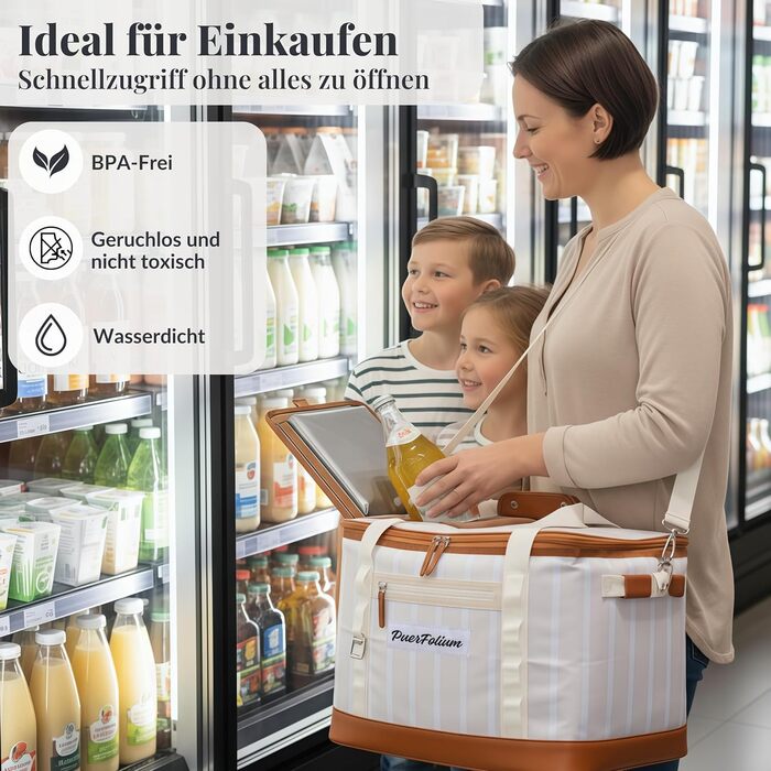 Велика складана термосумка 45L для покупок, пляжу, пікніка, обіду. Водонепроникна, ізольована на 12 годин. Ретро XXL, бежевий колір.