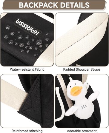 Шкільний рюкзак для дівчаток 2 в 1: рюкзак та сумочка, 3-7 клас, 45 см, чорний