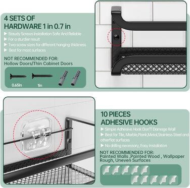 Настінна полиця для спецій, 4 шт. Організатор для спецій з рухомими гачками, полиця для спецій на кріпленнях (клей/шурупи), металева, для кухні та шафи