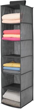 mDesign Тканинна вішалка для одягу з полицями – 6 відділень – сіра та чорна