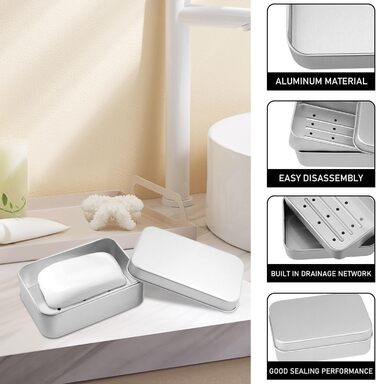 Алюмінієва мильниця з кришкою, підставка для мила та мішечок для мила з сизалю, нержавіюча сталь, для подорожей, підходить для твердого мила