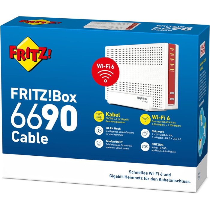 Роутер FRITZ!Box 6690 Cable: Wi-Fi 6, DOCSIS 3.1, USB 3.0, DECT